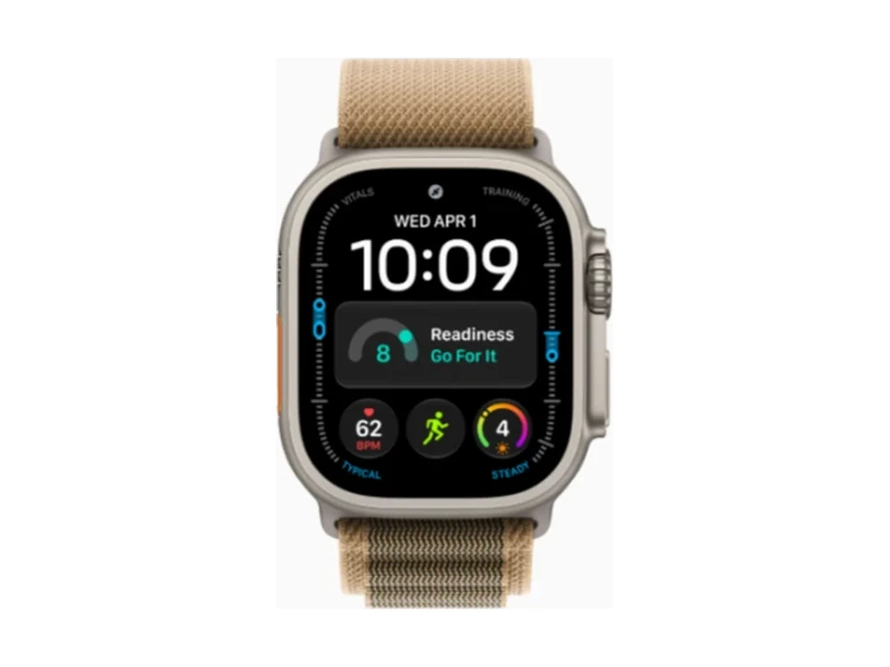 Apple Watch Ultra 4 GPS + Cellular 49 мм Натуральный титан (Natural Titanium) с ремешком Пустынный Alpine Loop (Alpine Loop Desert) — детальный вид