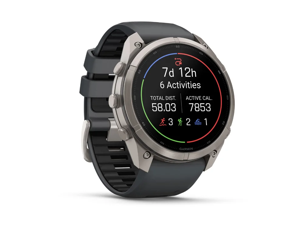 Garmin Fenix 9 Pro inReach 51 mm, титан, графитовый/чёрный силиконовый ремешок — вид сбоку