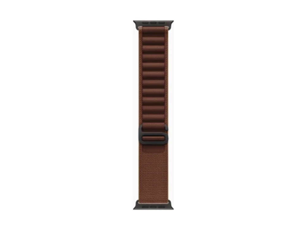 Apple Watch Ultra 4 GPS + Cellular 49 мм Чёрный титан (Black Titanium) с ремешком Бордовый Alpine Loop (Alpine Loop Burgundy) — вид сбоку