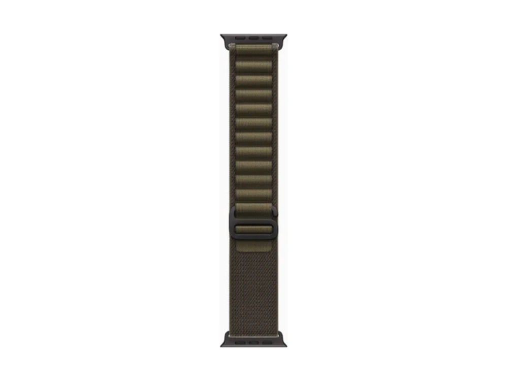 Apple Watch Ultra 4 GPS + Cellular 49 мм Чёрный титан (Black Titanium) с ремешком Тёмно-оливковый Alpine Loop (Alpine Loop Dark Olive) — вид сбоку