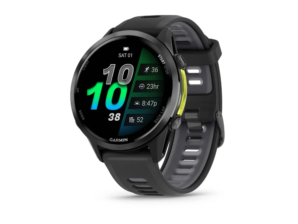 Garmin Forerunner 970, чёрный, чёрный/белый силиконовый ремешок