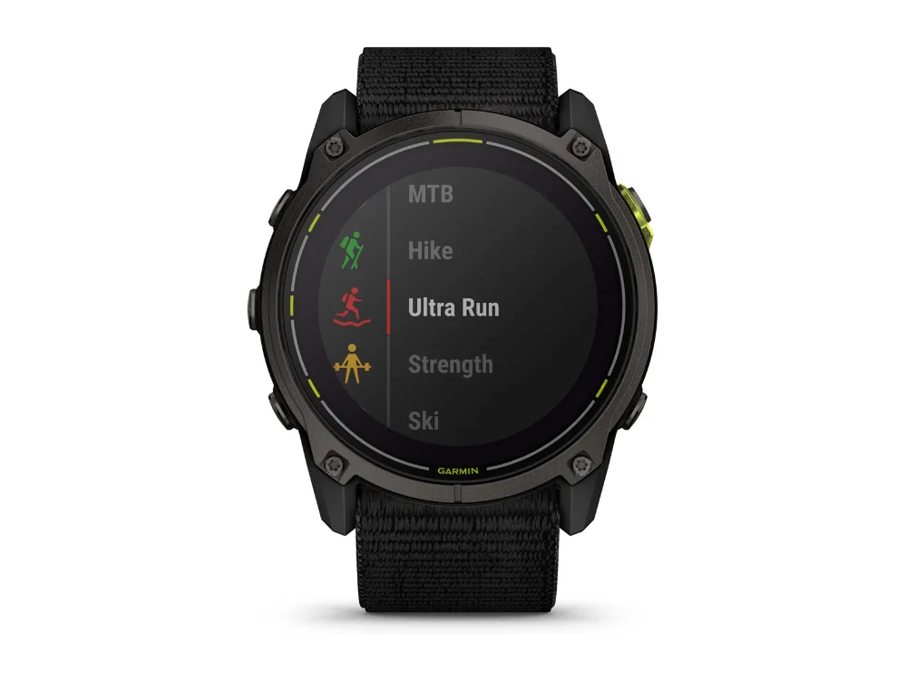 Garmin Enduro 3, карбоново-серый титан, чёрный нейлоновый ремешок — вид спереди