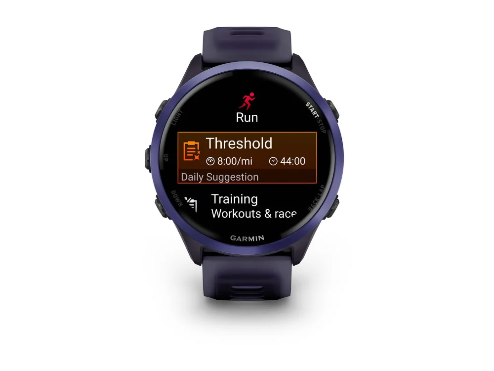 Garmin Forerunner 570 47 mm, индиго алюминий, фиолетовый/индиго силиконовый ремешок — вид спереди