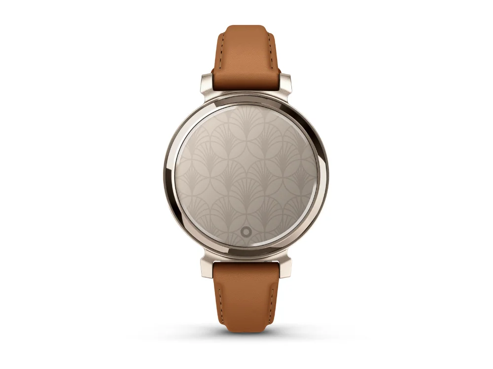 Garmin Lily 2 Classic, кремовое золото, песочный кожаный ремешок — вид спереди