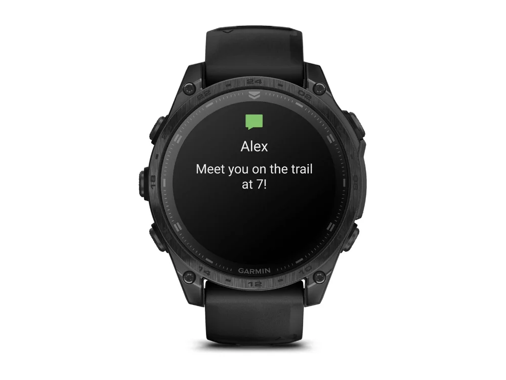 Garmin Tactix 8 AMOLED 47 mm, чёрный титан, чёрный/серый силиконовый ремешок — вид спереди