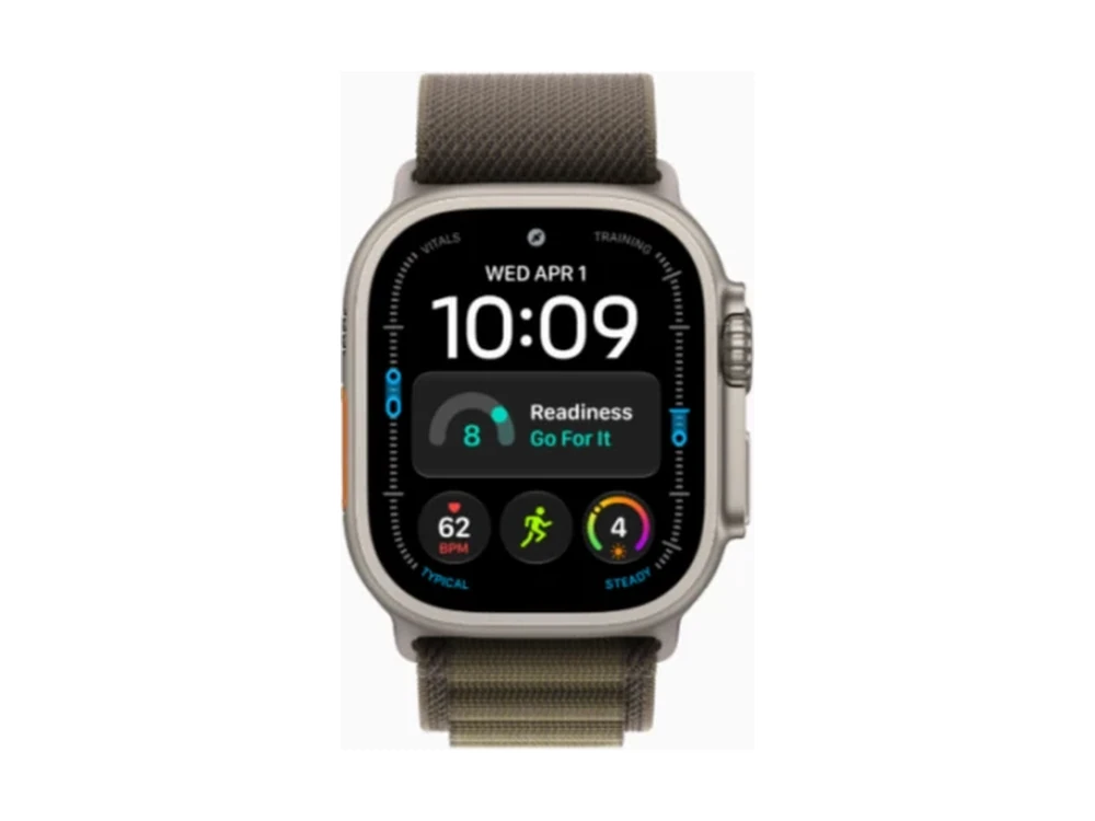 Apple Watch Ultra 4 GPS + Cellular 49 мм Натуральный титан (Natural Titanium) с ремешком Тёмно-оливковый Alpine Loop (Alpine Loop Dark Olive) — детальный вид