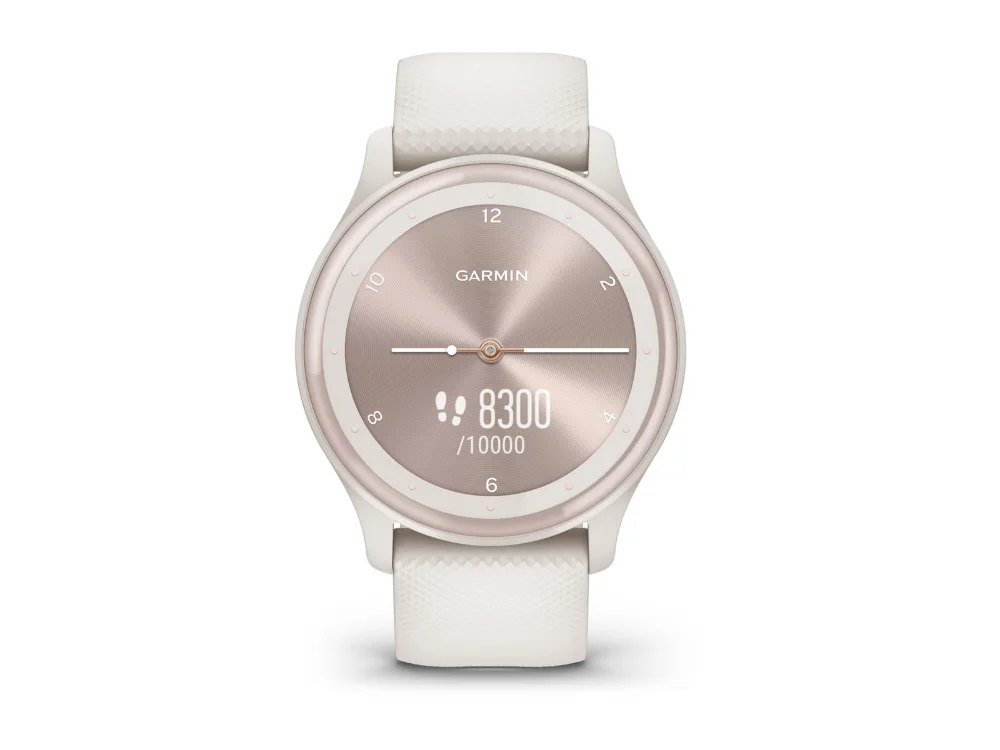 Garmin Vivomove Sport, слоновая кость, силиконовый ремешок цвета слоновой кости — вид под углом