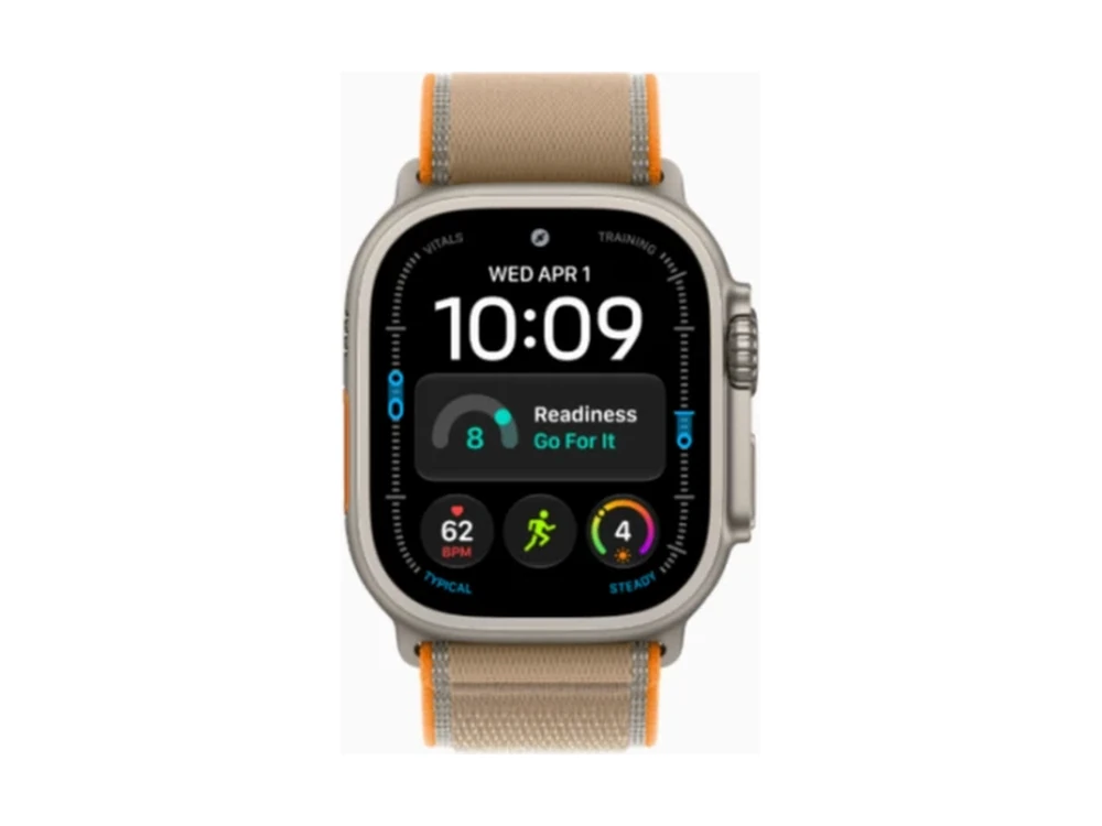 Apple Watch Ultra 4 GPS + Cellular 49 мм Натуральный титан (Natural Titanium) с ремешком Песочный Trail Loop (Trail Loop Sand) — детальный вид