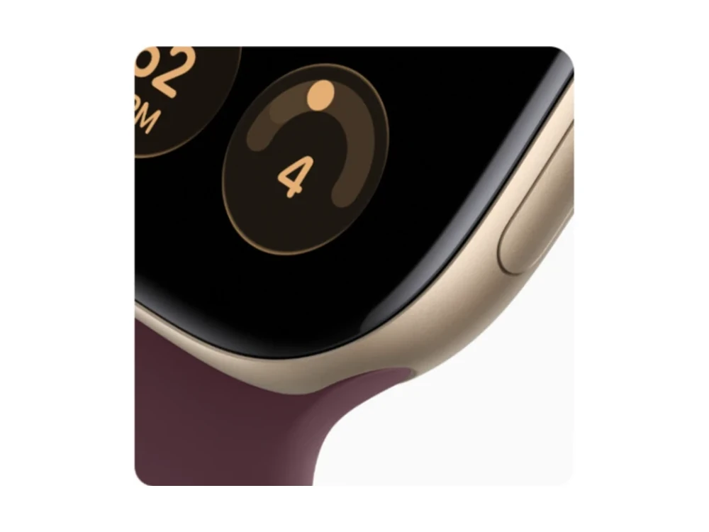Apple Watch Series 12 GPS 46 мм Алюминий Светлое золото (Light Gold) с Бордовый спортивный ремешок (Burgundy Sport Band) — вид сбоку
