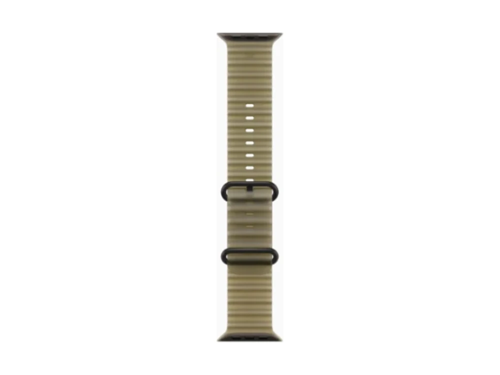 Apple Watch Ultra 4 GPS + Cellular 49 мм Чёрный титан (Black Titanium) с ремешком Полупрозрачный оливковый Ocean Band (Ocean Band Translucent Kelp) — вид сбоку