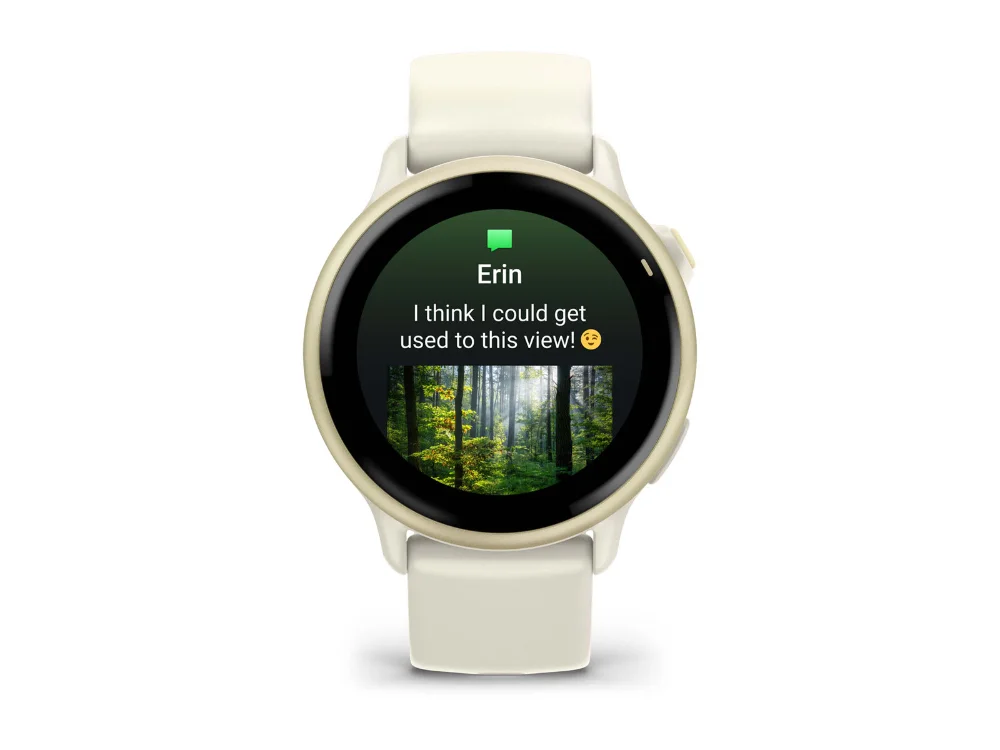 Garmin Vivoactive 6, лунное золото, бежевый силиконовый ремешок — вид спереди