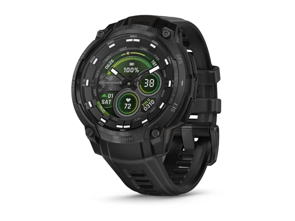 Garmin Instinct Crossover AMOLED Tactical Edition, чёрный, чёрный силиконовый ремешок