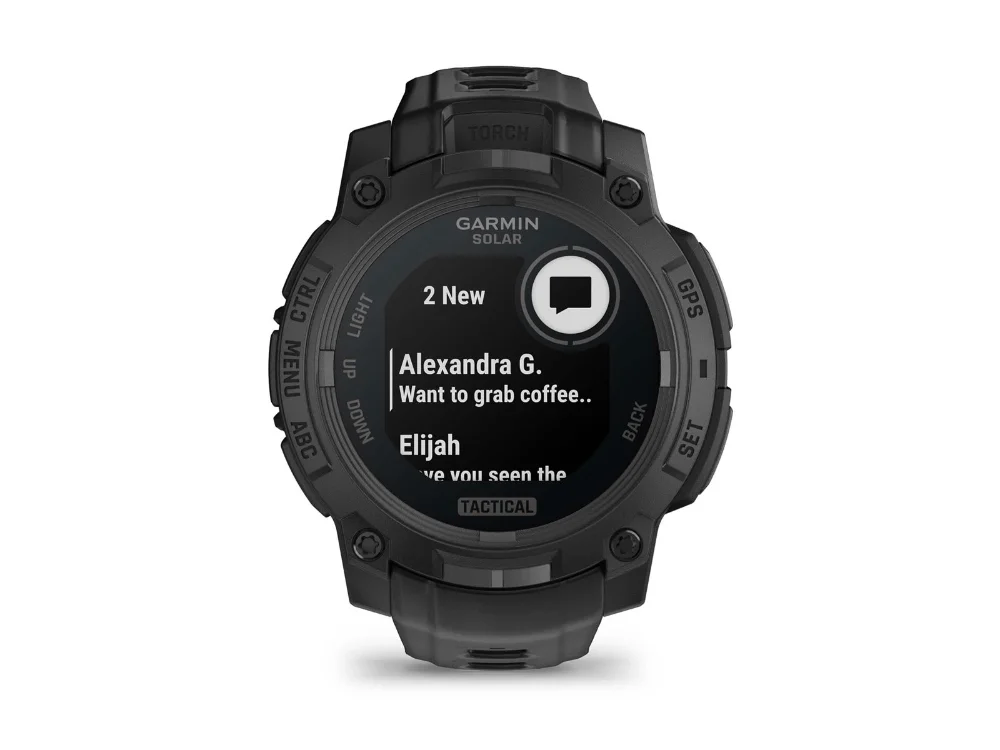 Garmin Instinct 3 Solar Tactical Edition 45 mm, чёрный, чёрный силиконовый ремешок — вид спереди