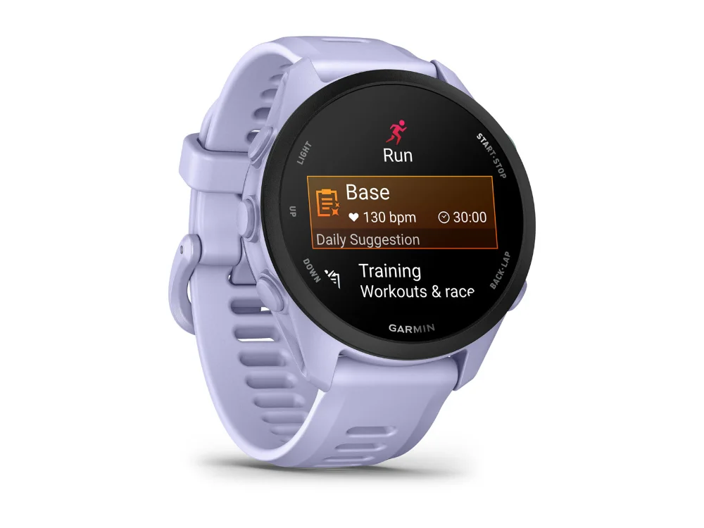 Garmin Forerunner 70, лавандовый, лавандовый силиконовый ремешок — вид сбоку