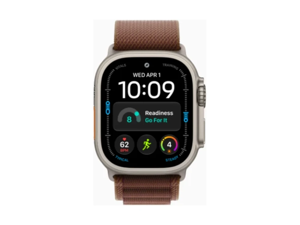 Apple Watch Ultra 4 GPS + Cellular 49 мм Натуральный титан (Natural Titanium) с ремешком Бордовый Alpine Loop (Alpine Loop Burgundy) — детальный вид