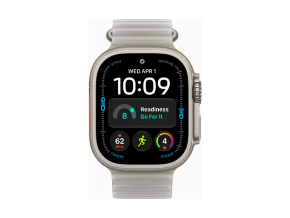 Apple Watch Ultra 4 GPS + Cellular 49 мм Натуральный титан (Natural Titanium) с ремешком Прозрачно-серый Ocean Band (Ocean Band Translucent Gray) — детальный вид