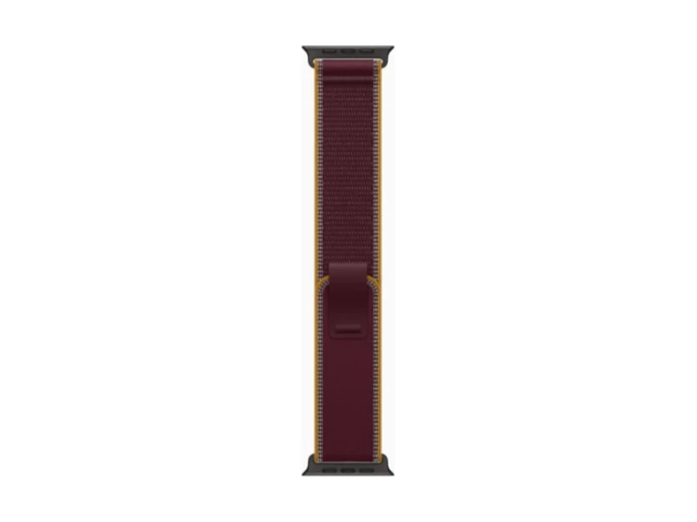 Apple Watch Ultra 4 GPS + Cellular 49 мм Чёрный титан (Black Titanium) с ремешком Бордовый Trail Loop (Trail Loop Burgundy) — вид сбоку