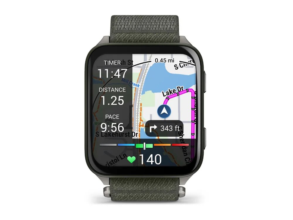Garmin Venu X1, болотный, болотный нейлоновый ремешок — вид спереди