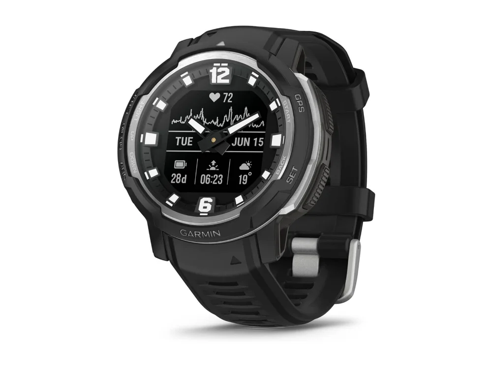 Garmin Instinct Crossover Standard Edition, чёрный, чёрный силиконовый ремешок