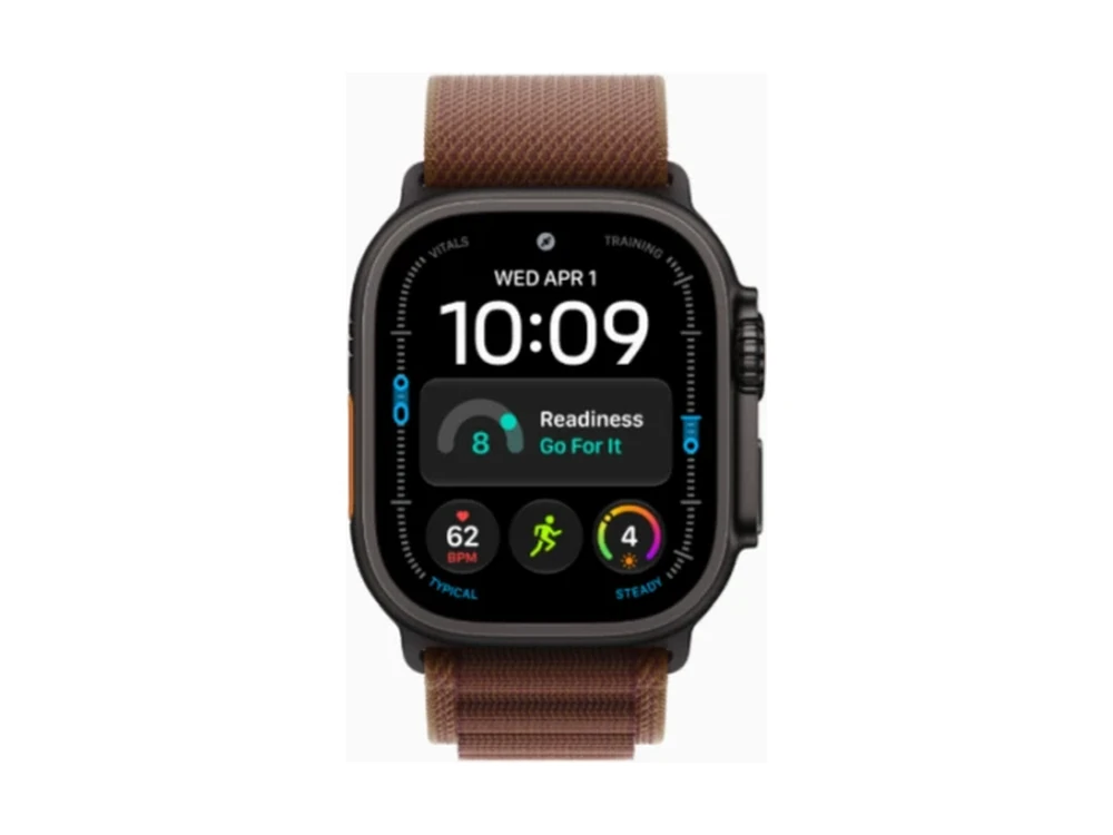 Apple Watch Ultra 4 GPS + Cellular 49 мм Чёрный титан (Black Titanium) с ремешком Бордовый Alpine Loop (Alpine Loop Burgundy) — детальный вид
