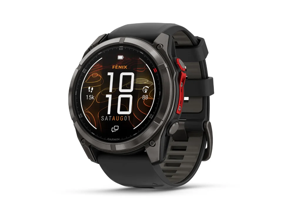 Garmin Fenix 8 Pro MicroLED 51 mm, карбоново-серый титан, чёрный/серый силиконовый ремешок