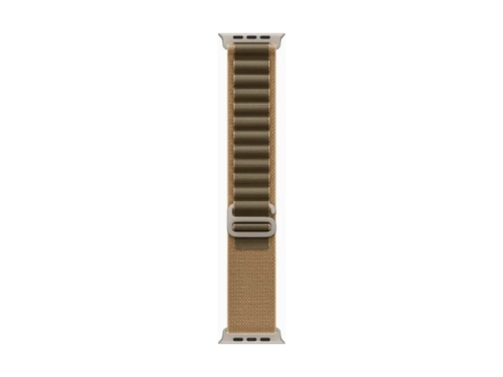 Apple Watch Ultra 4 GPS + Cellular 49 мм Натуральный титан (Natural Titanium) с ремешком Пустынный Alpine Loop (Alpine Loop Desert) — вид сбоку
