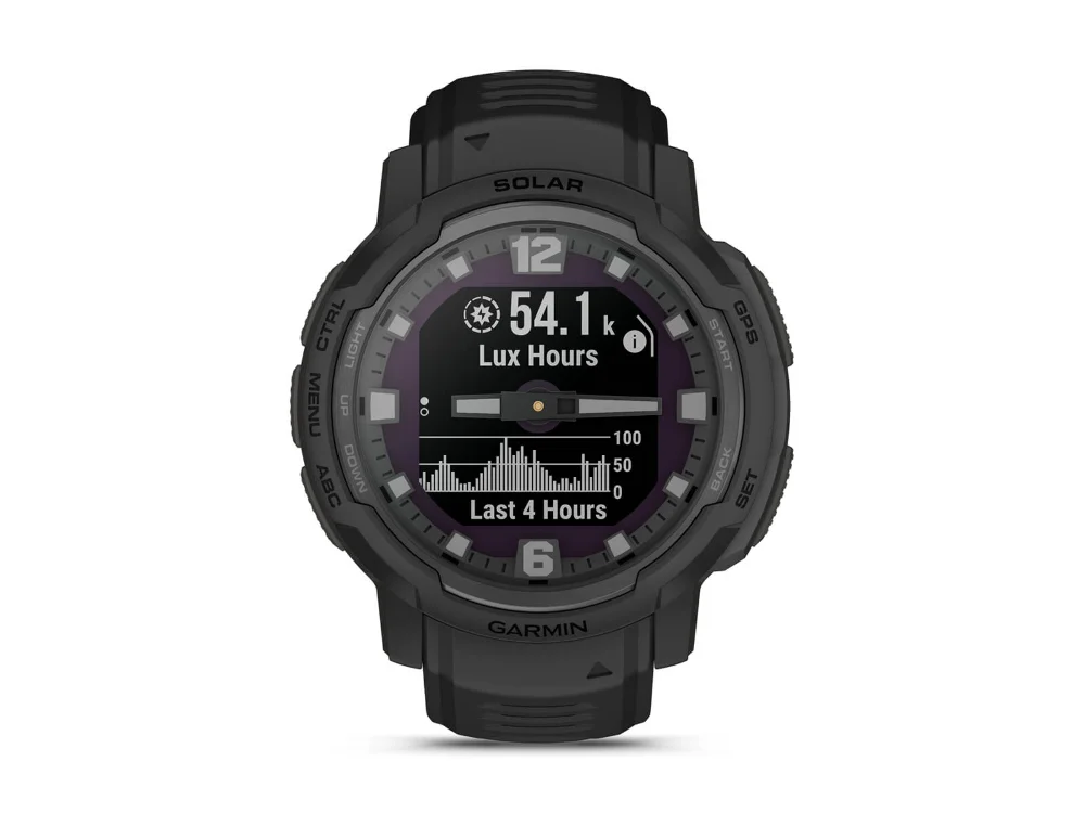 Garmin Instinct Crossover Solar Tactical Edition, чёрный, чёрный силиконовый ремешок — вид спереди
