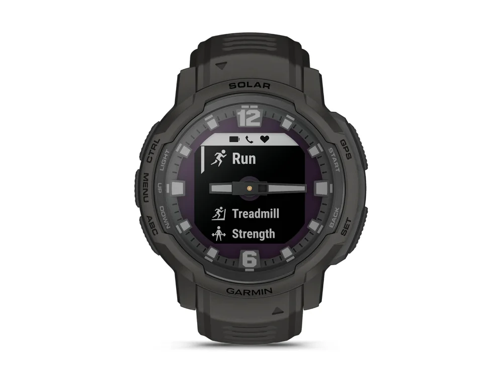 Garmin Instinct Crossover Solar, графитовый, графитовый силиконовый ремешок — вид спереди, другой экран