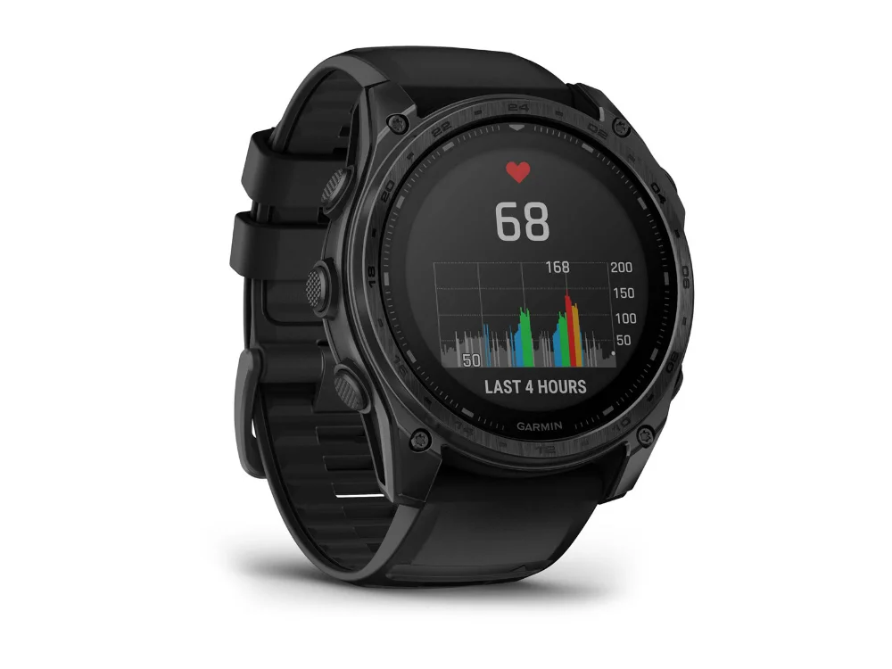 Garmin Tactix 8 Solar 51 mm, чёрный титан, чёрный силиконовый ремешок — вид сбоку