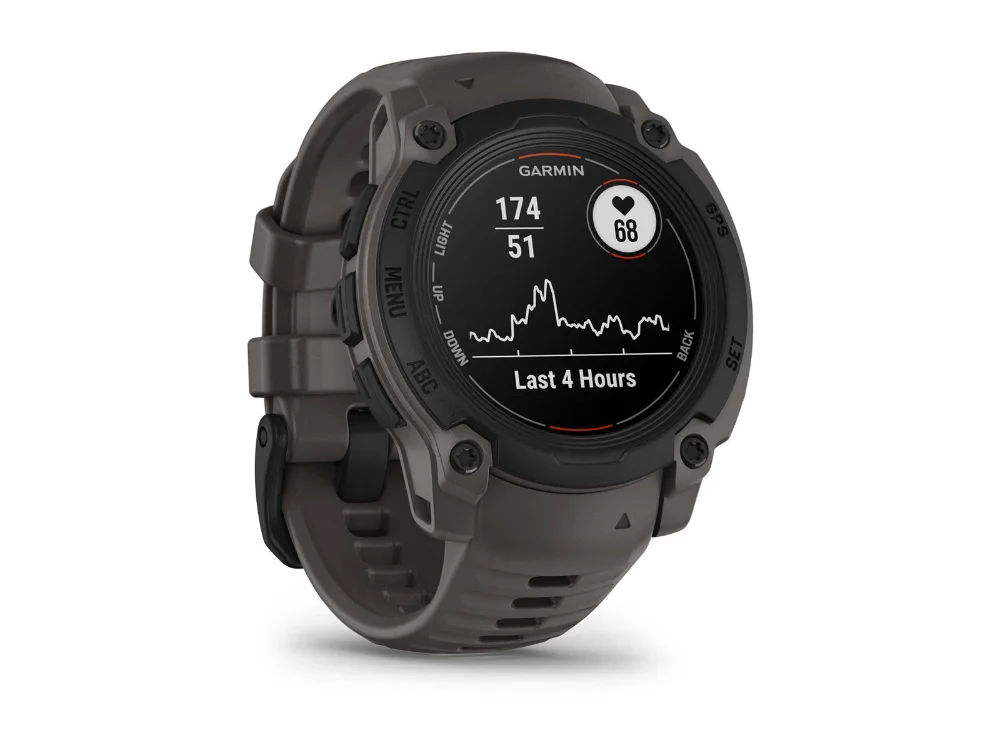 Garmin Instinct E 40 mm, чёрный, тёмно-серый силиконовый ремешок — вид сбоку