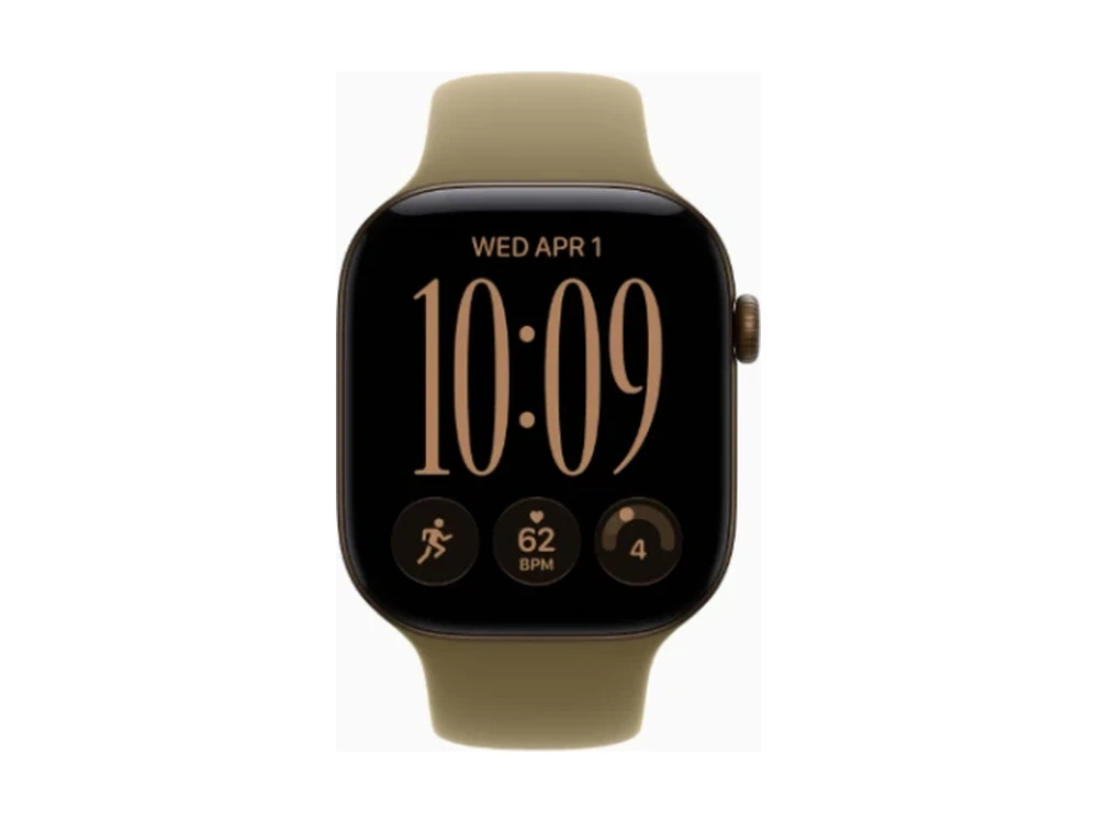 Apple Watch Series 12 GPS 42 мм Алюминий Тёмная бронза (Dark Bronze) с Оливковый спортивный ремешок (Olive Sport Band) — вид сбоку