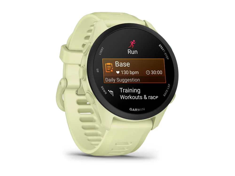 Garmin Forerunner 70, лимонный, лимонный силиконовый ремешок — вид сбоку