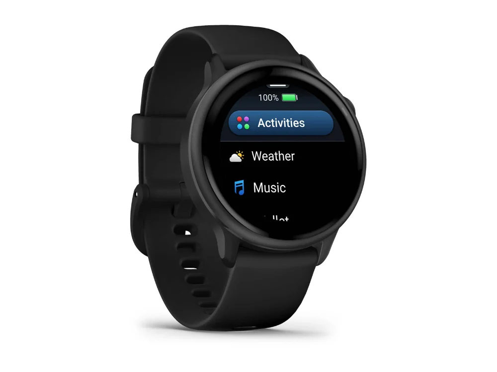 Garmin Vivoactive 6, тёмно-серый, чёрный силиконовый ремешок — вид сбоку