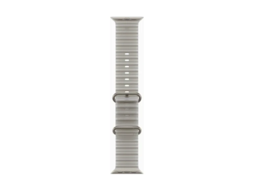 Apple Watch Ultra 4 GPS + Cellular 49 мм Натуральный титан (Natural Titanium) с ремешком Прозрачно-серый Ocean Band (Ocean Band Translucent Gray) — вид сбоку