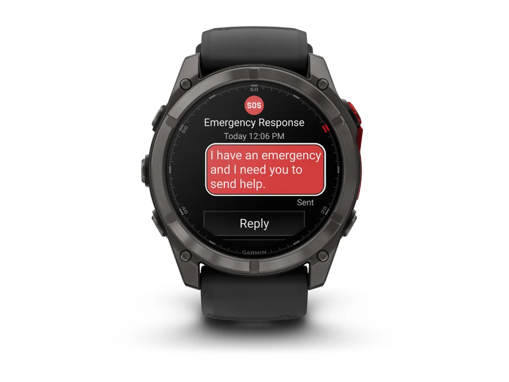 Garmin Fenix 8 Pro MicroLED 51 mm, карбоново-серый титан, чёрный/серый силиконовый ремешок — вид спереди, другой экран