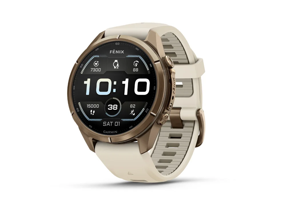 Garmin Fenix 9 Pro 43 mm, золотистый титан, кремовый/серый силиконовый ремешок