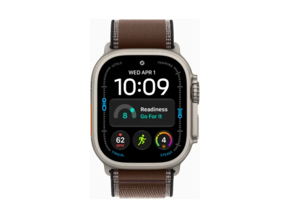 Apple Watch Ultra 4 GPS + Cellular 49 мм Натуральный титан (Natural Titanium) с ремешком Тёмно-коричневый Trail Loop (Trail Loop Dark Umber) — детальный вид