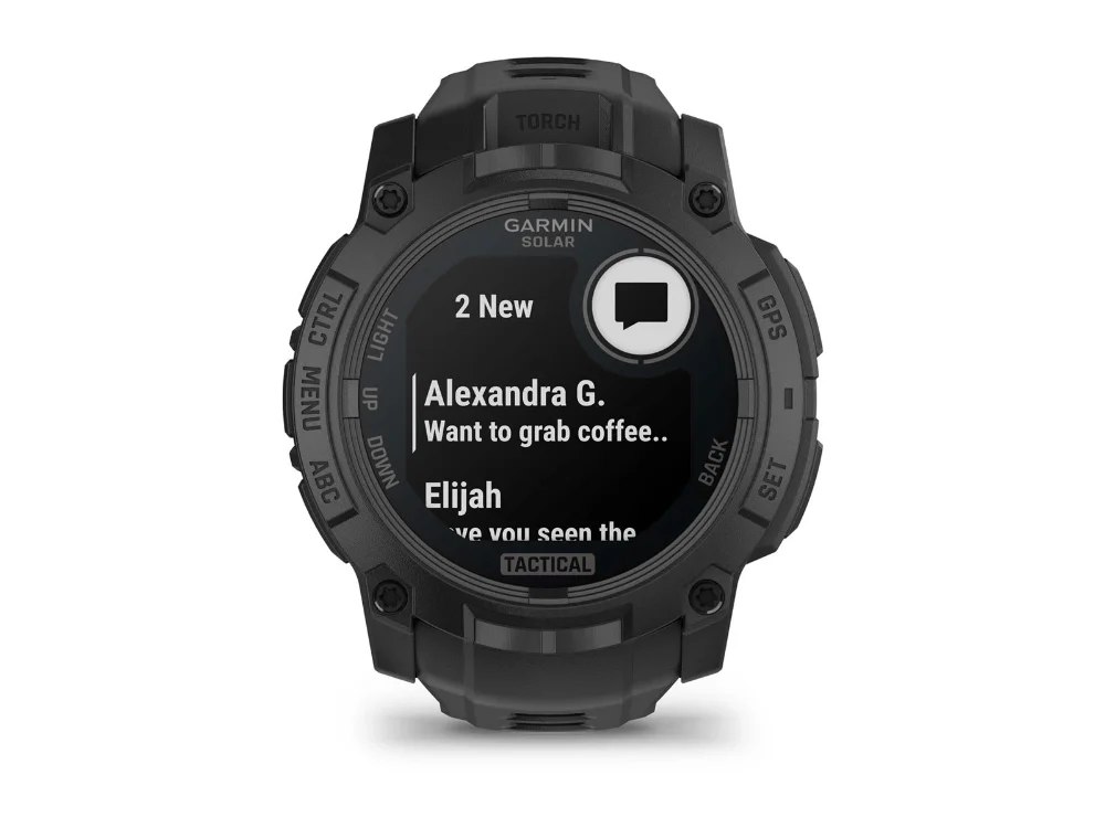 Garmin Instinct 3 Solar Tactical Edition 50 mm, чёрный, чёрный силиконовый ремешок — вид спереди
