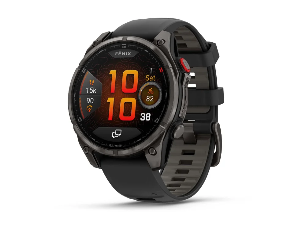 Garmin Fenix 8 Pro AMOLED 47 mm, карбоново-серый титан, чёрный/серый силиконовый ремешок