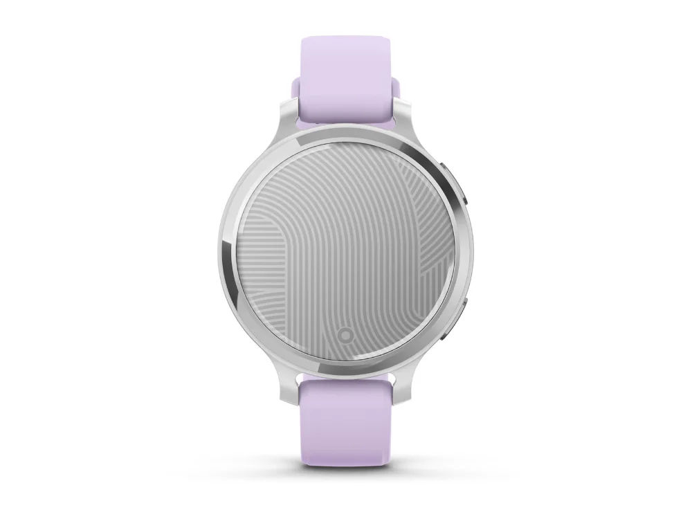 Garmin Lily 2 Active, серебристый, фиолетовый силиконовый ремешок — вид спереди