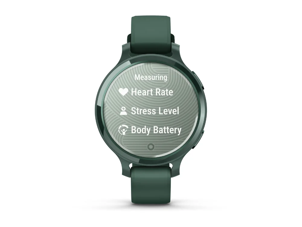 Garmin Lily 2 Active, зелёный, зелёный силиконовый ремешок — вид спереди, другой экран