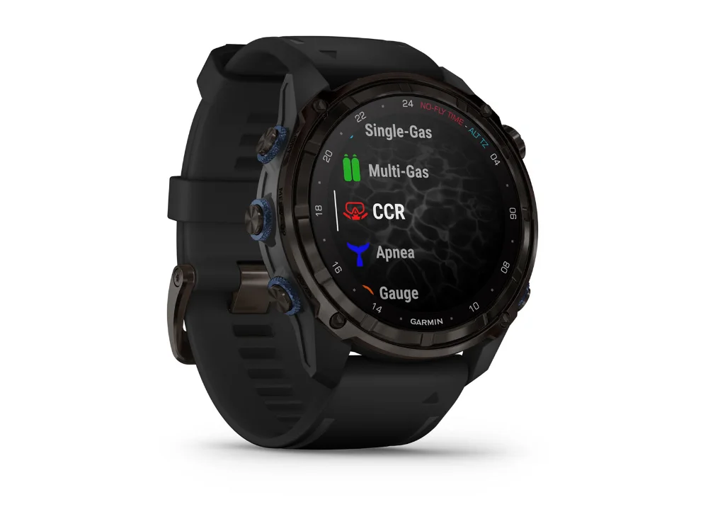 Garmin Descent Mk3i 51 mm, карбоново-серый титан, чёрный силиконовый ремешок — вид сбоку
