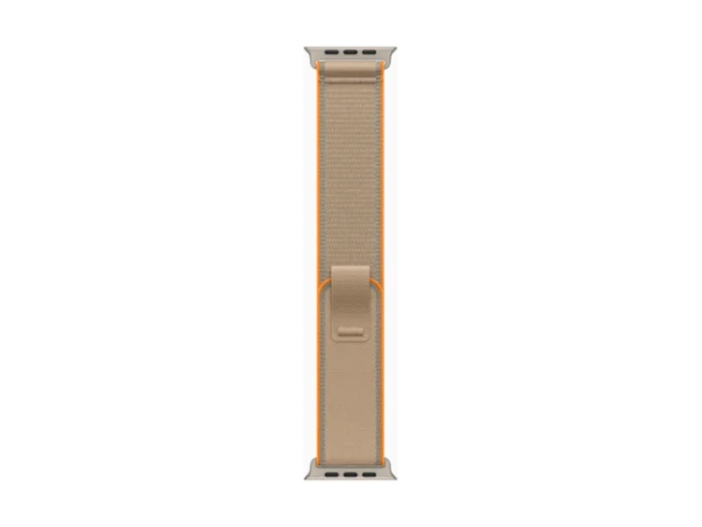 Apple Watch Ultra 4 GPS + Cellular 49 мм Натуральный титан (Natural Titanium) с ремешком Песочный Trail Loop (Trail Loop Sand) — вид сбоку