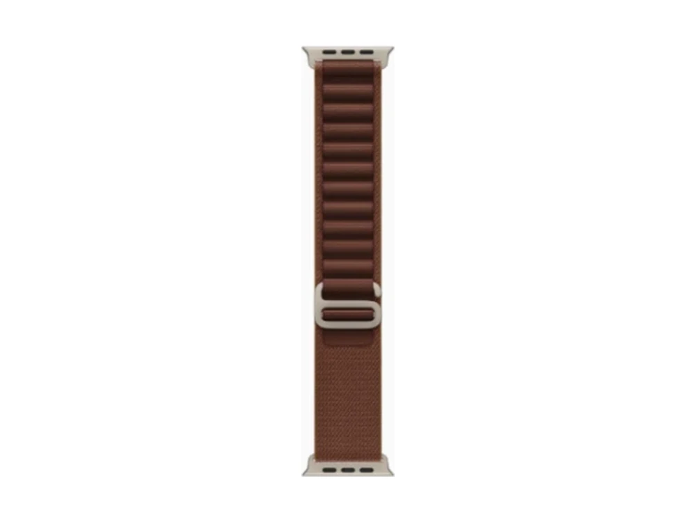 Apple Watch Ultra 4 GPS + Cellular 49 мм Натуральный титан (Natural Titanium) с ремешком Бордовый Alpine Loop (Alpine Loop Burgundy) — вид сбоку
