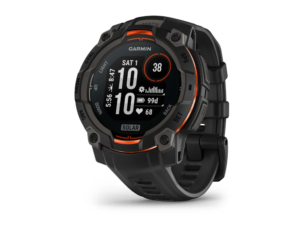 Garmin Instinct 3 Solar 45 mm, чёрный, чёрный силиконовый ремешок