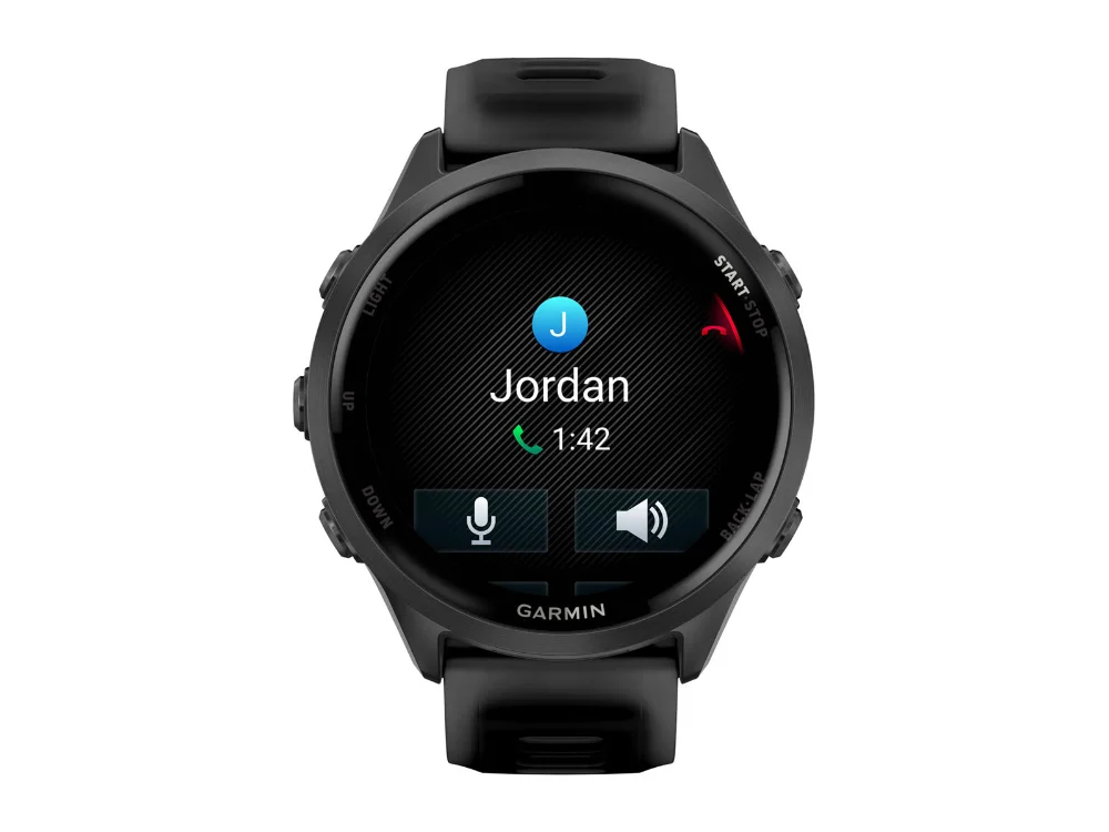 Garmin Forerunner 570 47 mm, тёмно-серый алюминий, чёрный силиконовый ремешок — вид спереди, другой экран