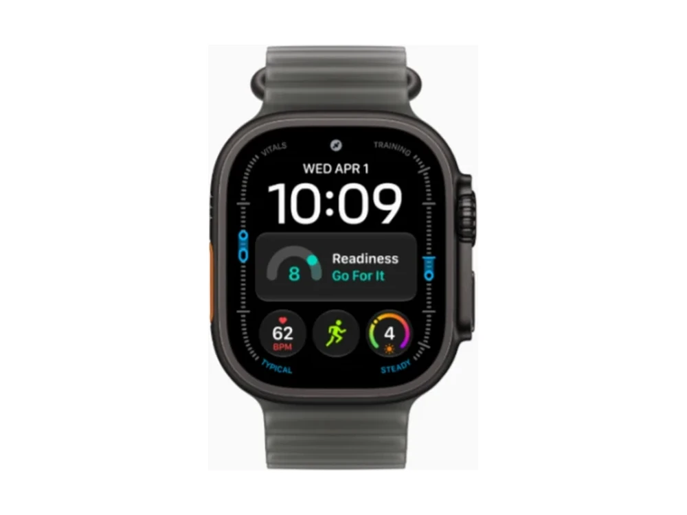 Apple Watch Ultra 4 GPS + Cellular 49 мм Чёрный титан (Black Titanium) с ремешком Прозрачно-чёрный Ocean Band (Ocean Band Translucent Black) — детальный вид