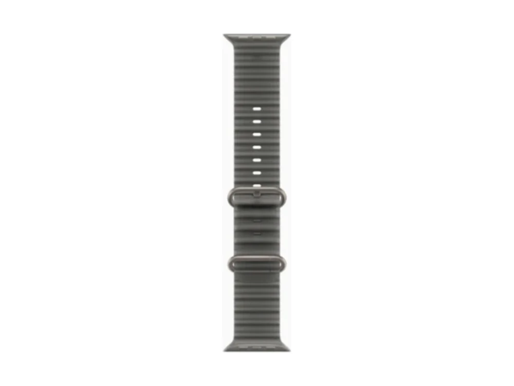 Apple Watch Ultra 4 GPS + Cellular 49 мм Натуральный титан (Natural Titanium) с ремешком Прозрачно-чёрный Ocean Band (Ocean Band Translucent Black) — вид сбоку