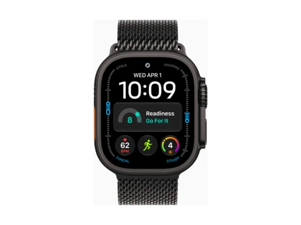 Apple Watch Ultra 4 GPS + Cellular 49 мм Чёрный титан (Black Titanium) с ремешком Титановый миланский браслет (Titanium Milanese Loop) — детальный вид
