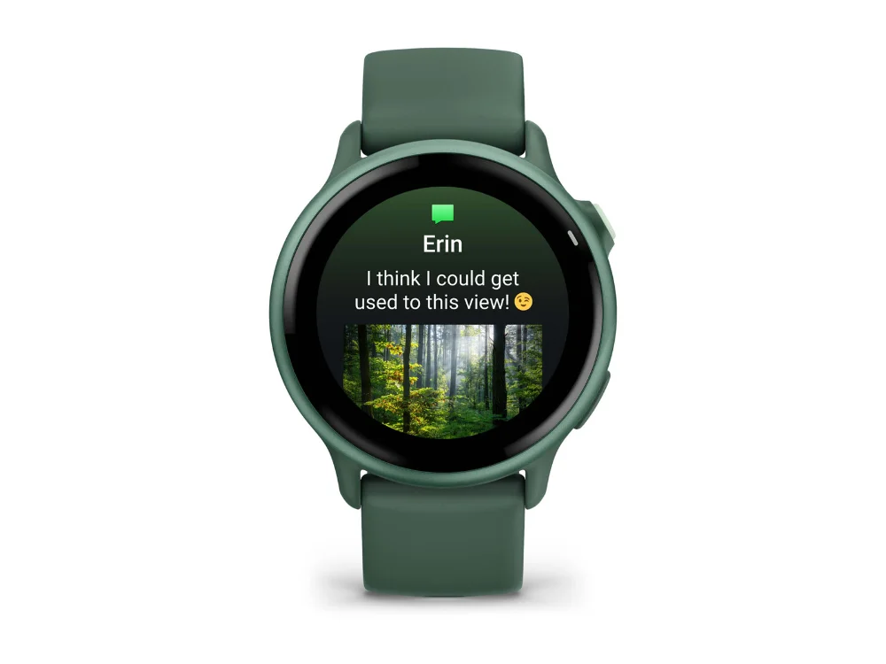 Garmin Vivoactive 6, зелёный металлик, зелёный силиконовый ремешок — вид спереди